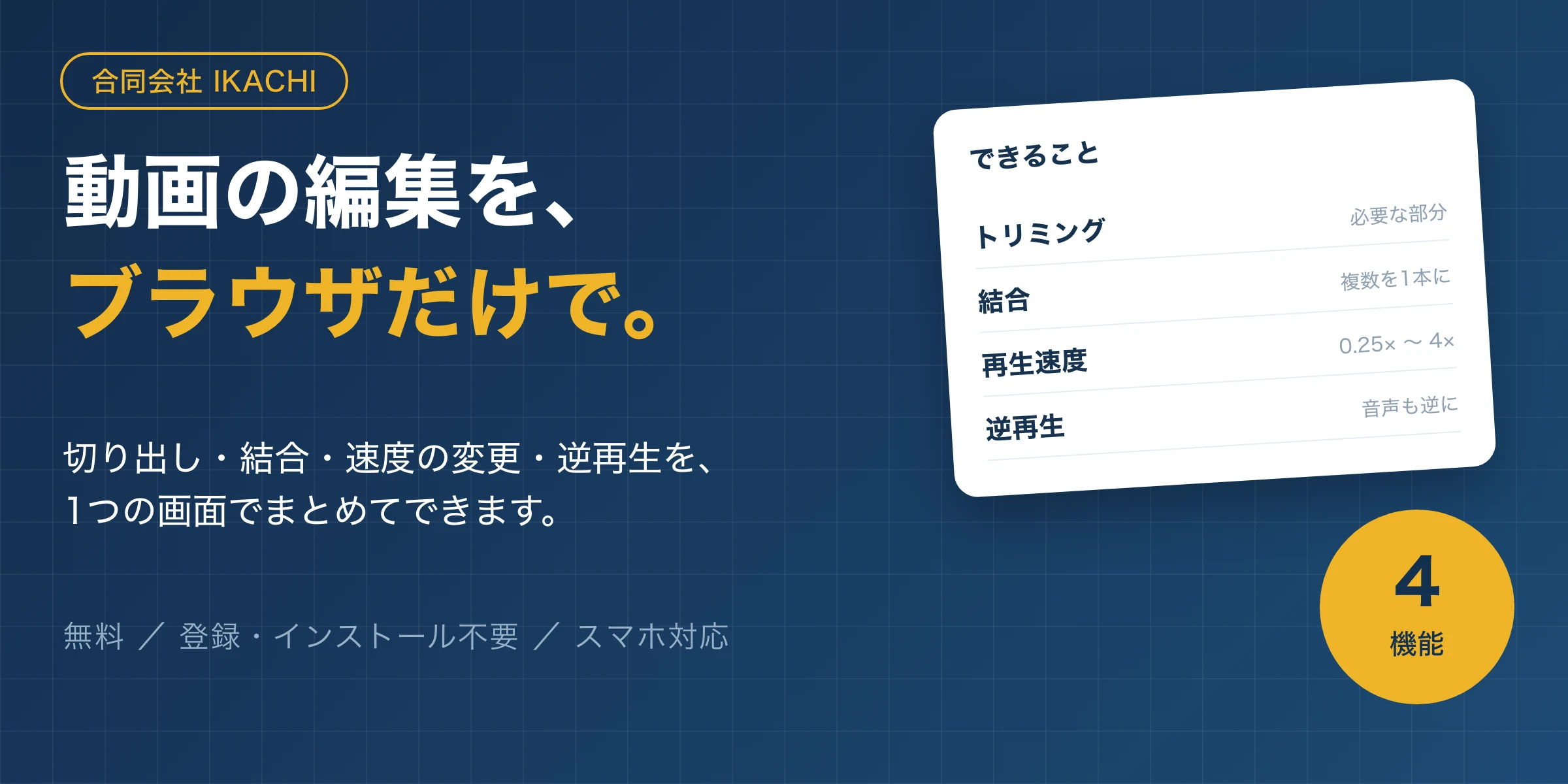 動画編集アプリ - 動画のトリミング・結合・再生速度の変更・逆再生をブラウザだけで